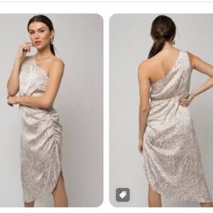 Gilli Sleeveless One shoulder Abstract Print Midi Dress rouched‎ side large